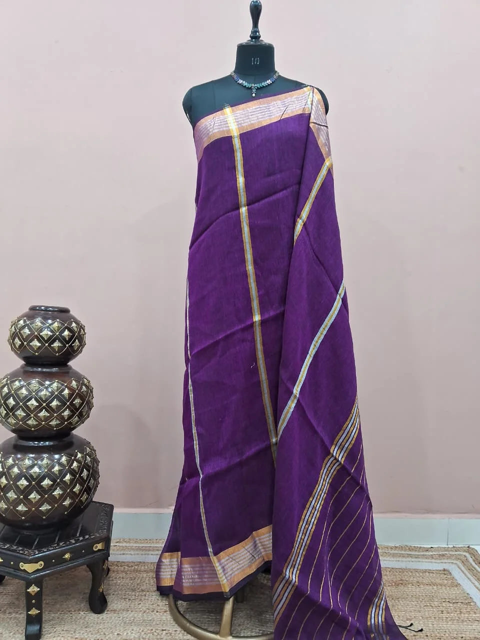 Purple Khadhi Linen Saree