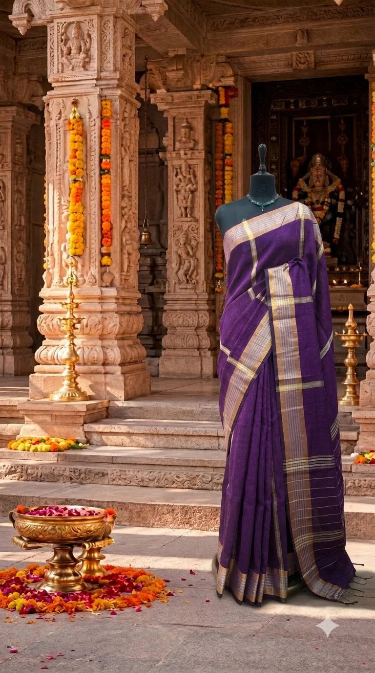 Purple Khadhi Linen Saree