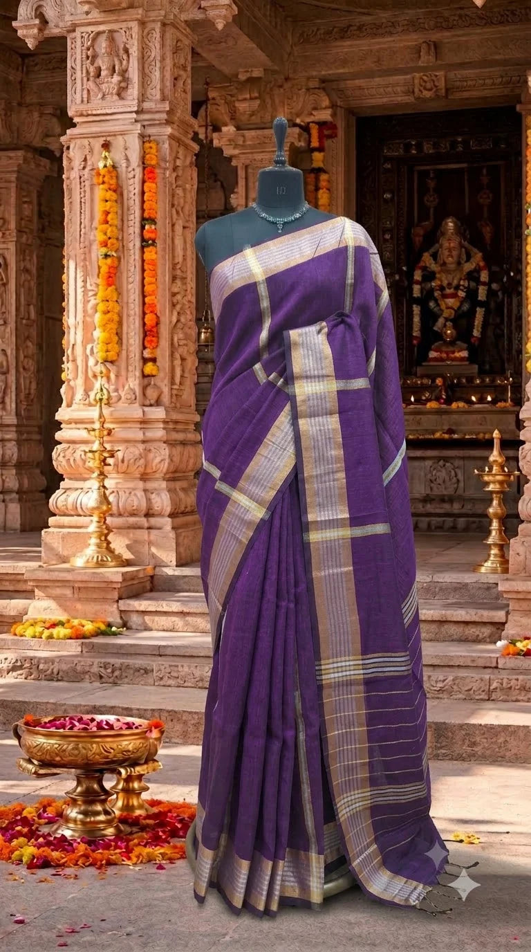 Purple Khadhi Linen Saree