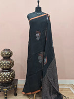 Black Khadhi Linen Saree 