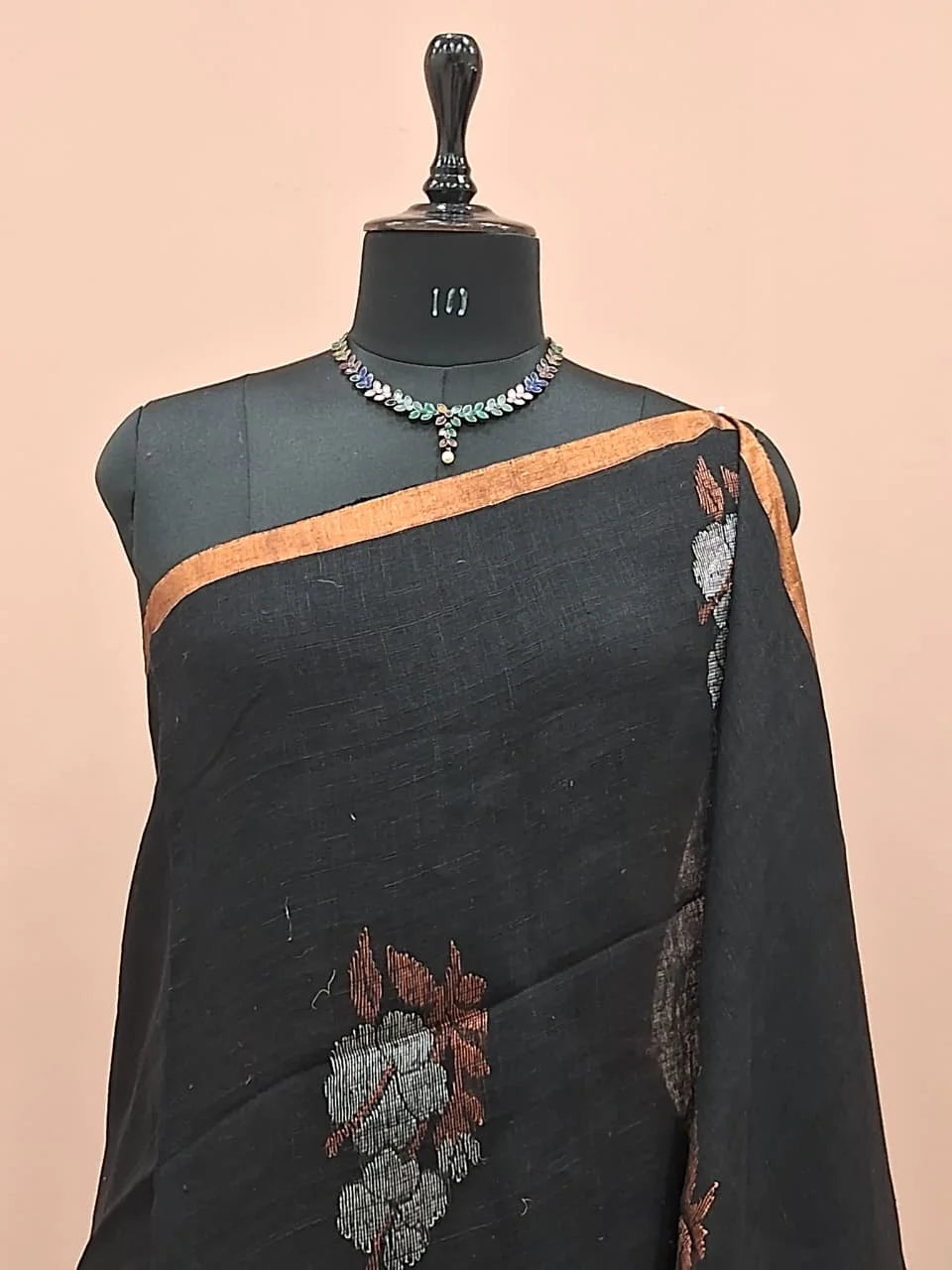 Black Khadhi Linen Saree  1