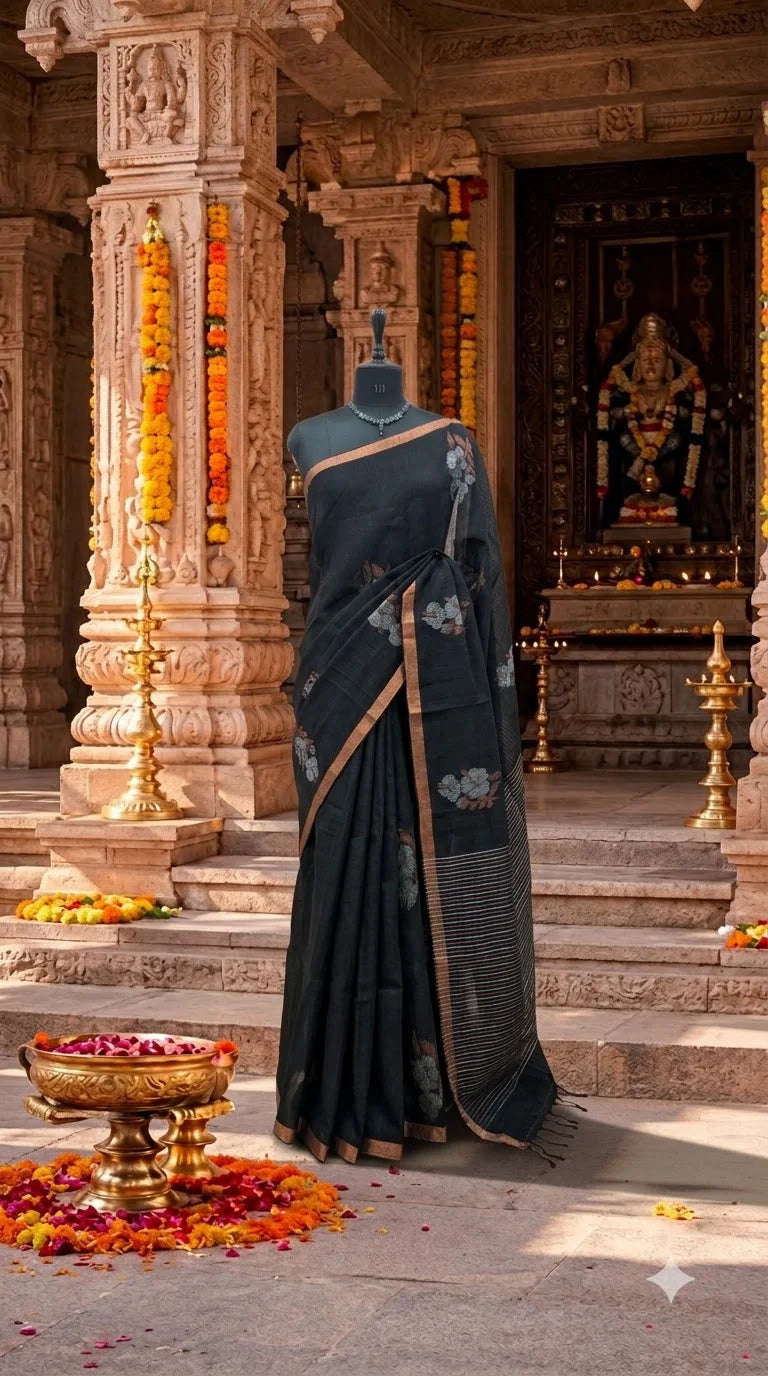 KCS175801BlackKhadhiLinenSaree