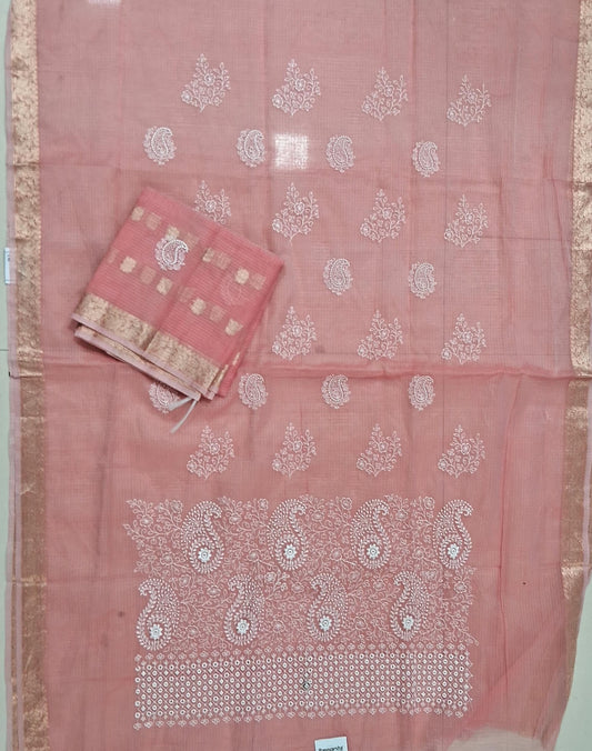 Peach Kota embroidered dress material
