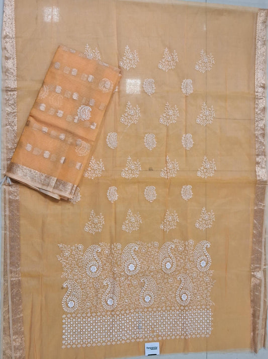 Light Yellow Kota embroidered dress materia