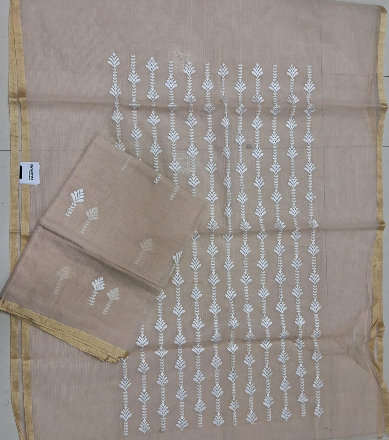 Sand Brown Kota embroidered dress material