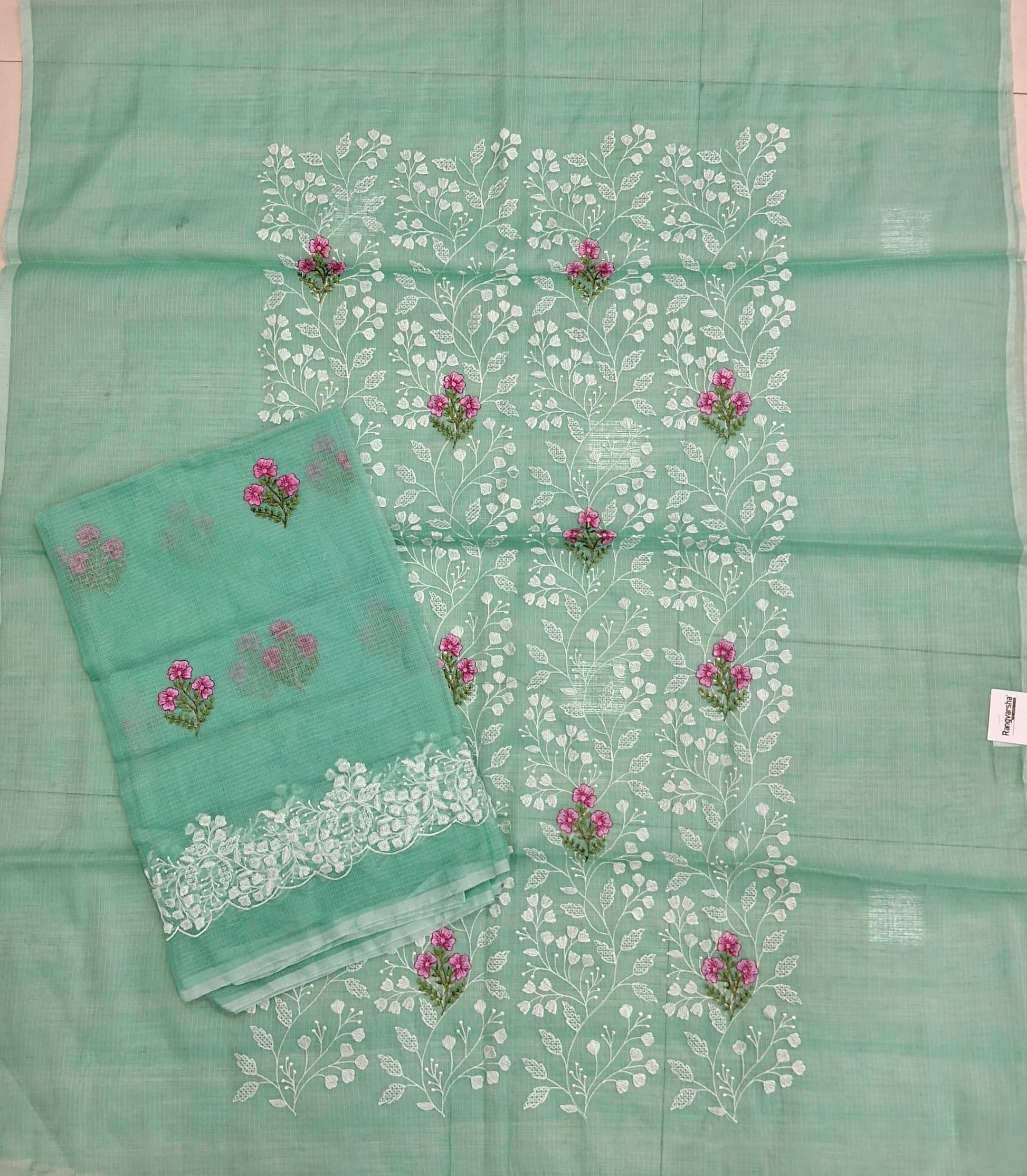 Light Sea Blue Kota embroidered dress material