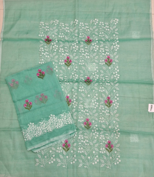 Light Sea Blue Kota embroidered dress material