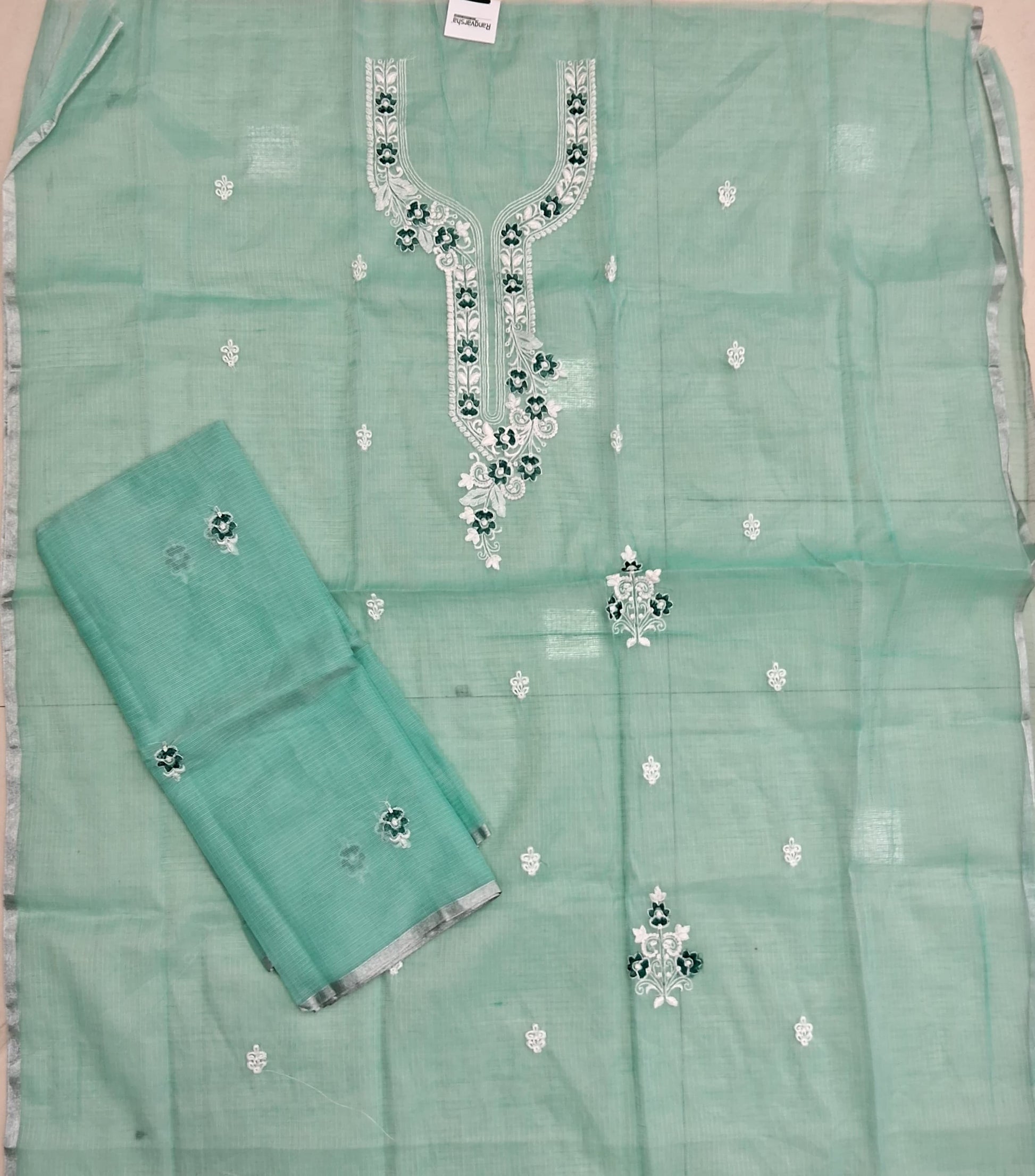 Cool Mint Blue Kota embroidered dress material