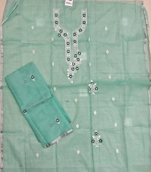 Cool Mint Blue Kota embroidered dress material