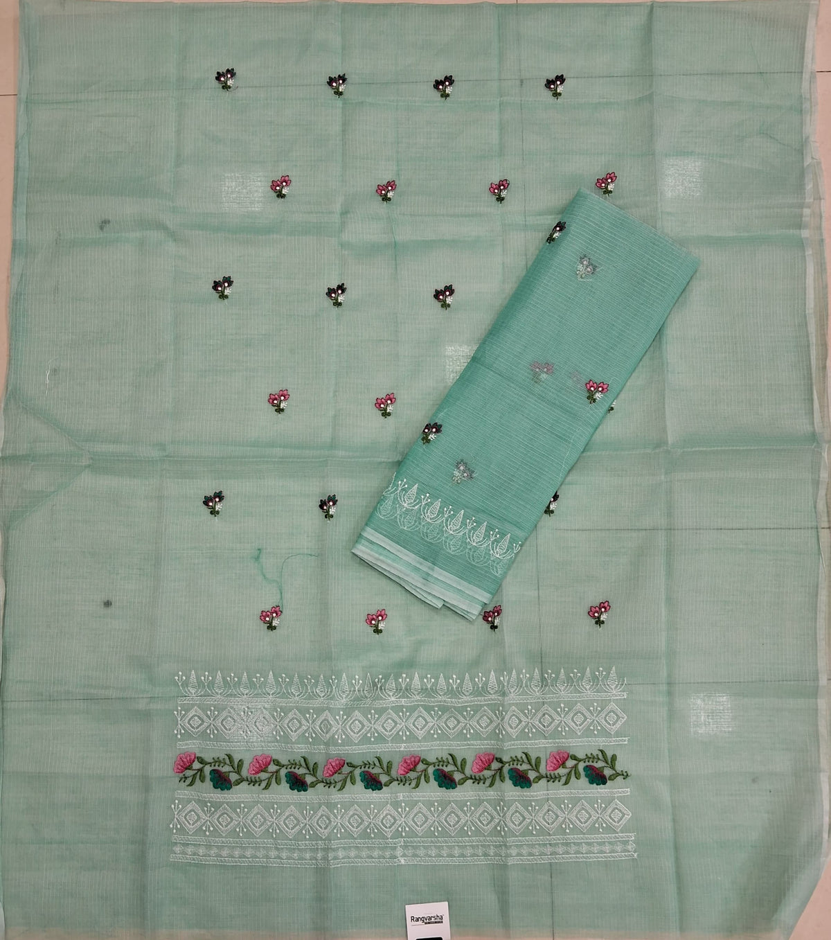 Mist Blue Kota embroidered dress material online price 