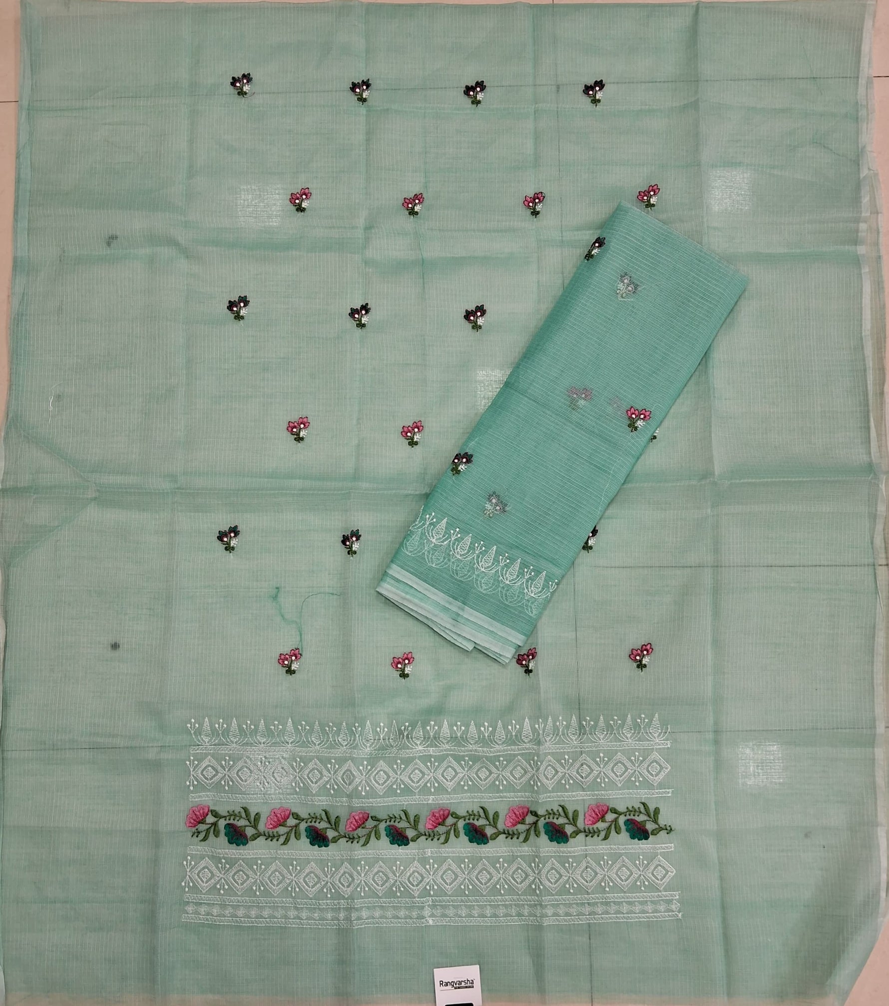 Mist Blue Kota embroidered dress material online price 