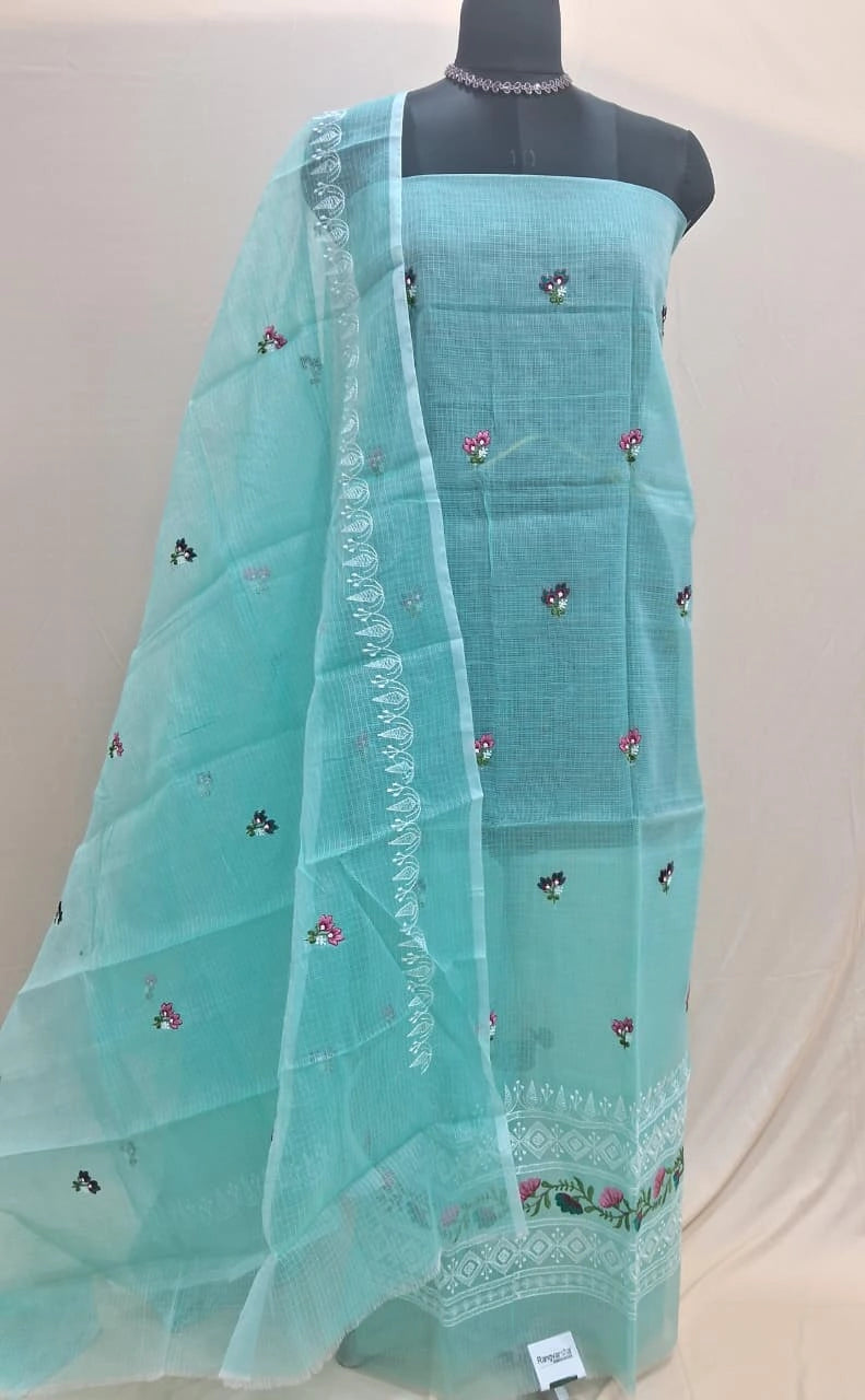 Mist Blue Kota embroidered dress material