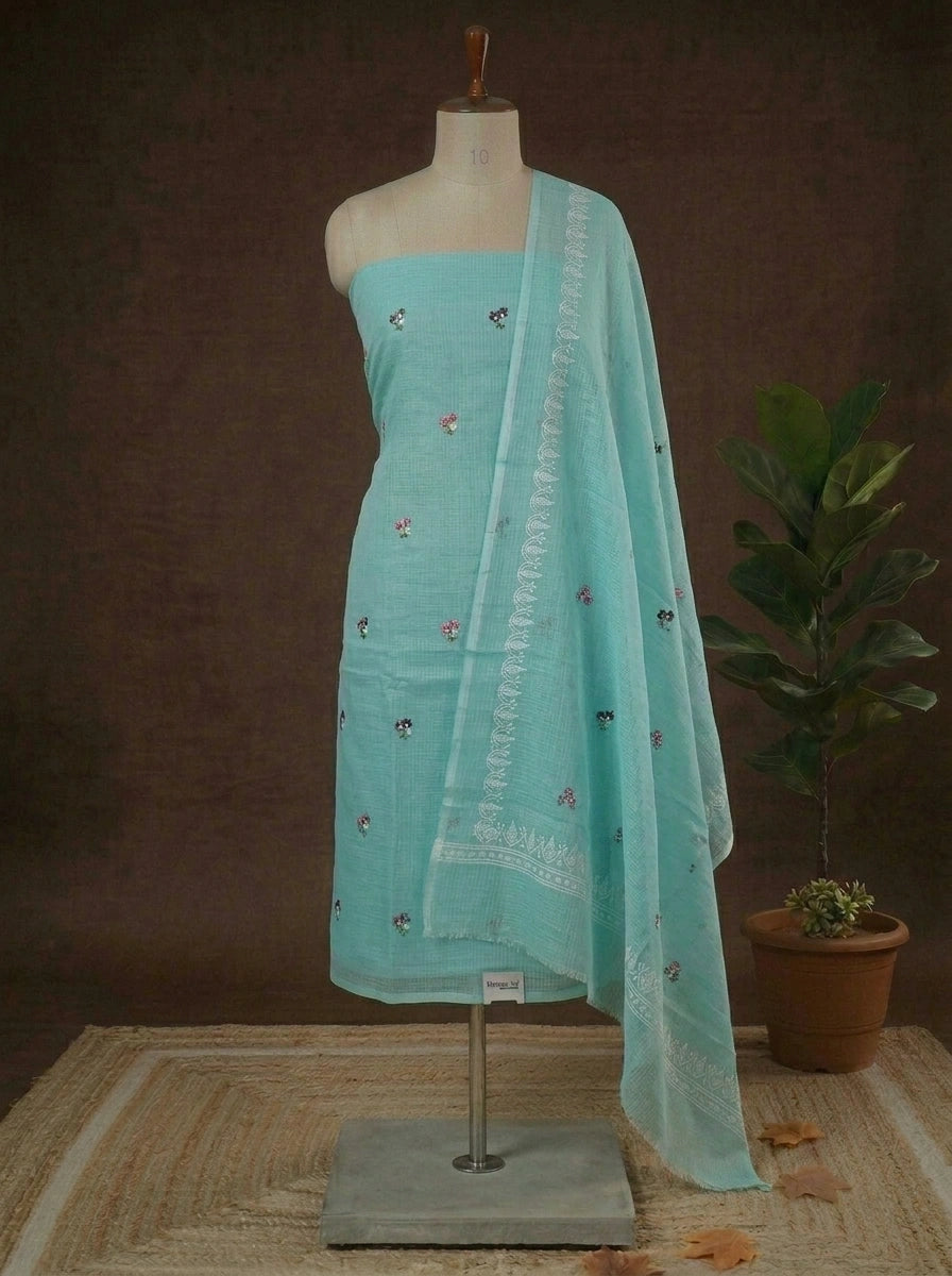 Mist Blue Kota embroidered dress material