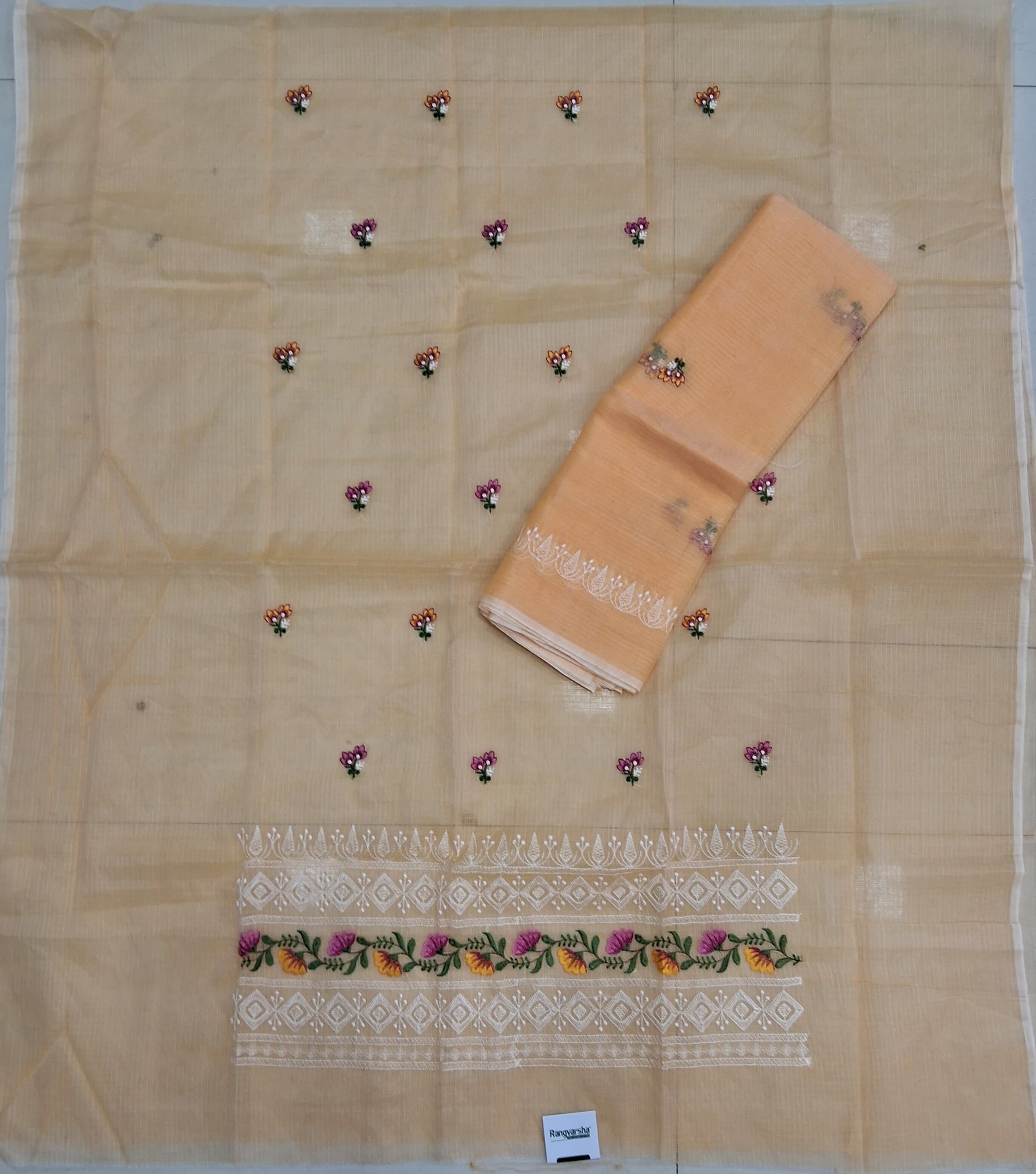 Light Yellow Kota embroidered dress material