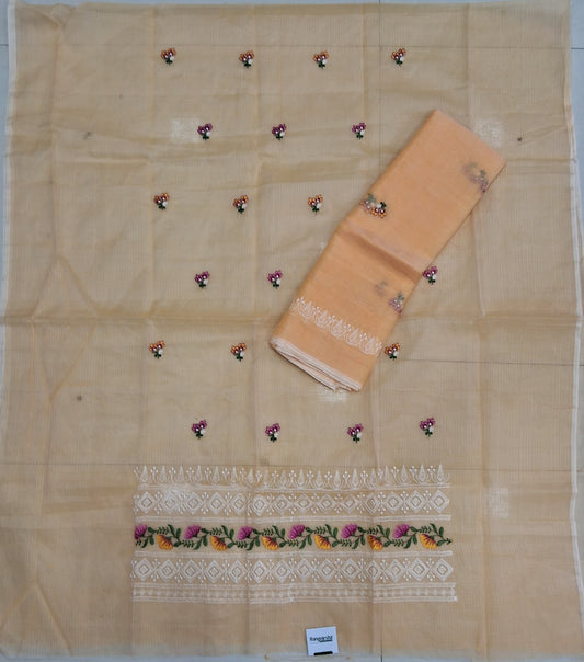 Light Yellow Kota embroidered dress material