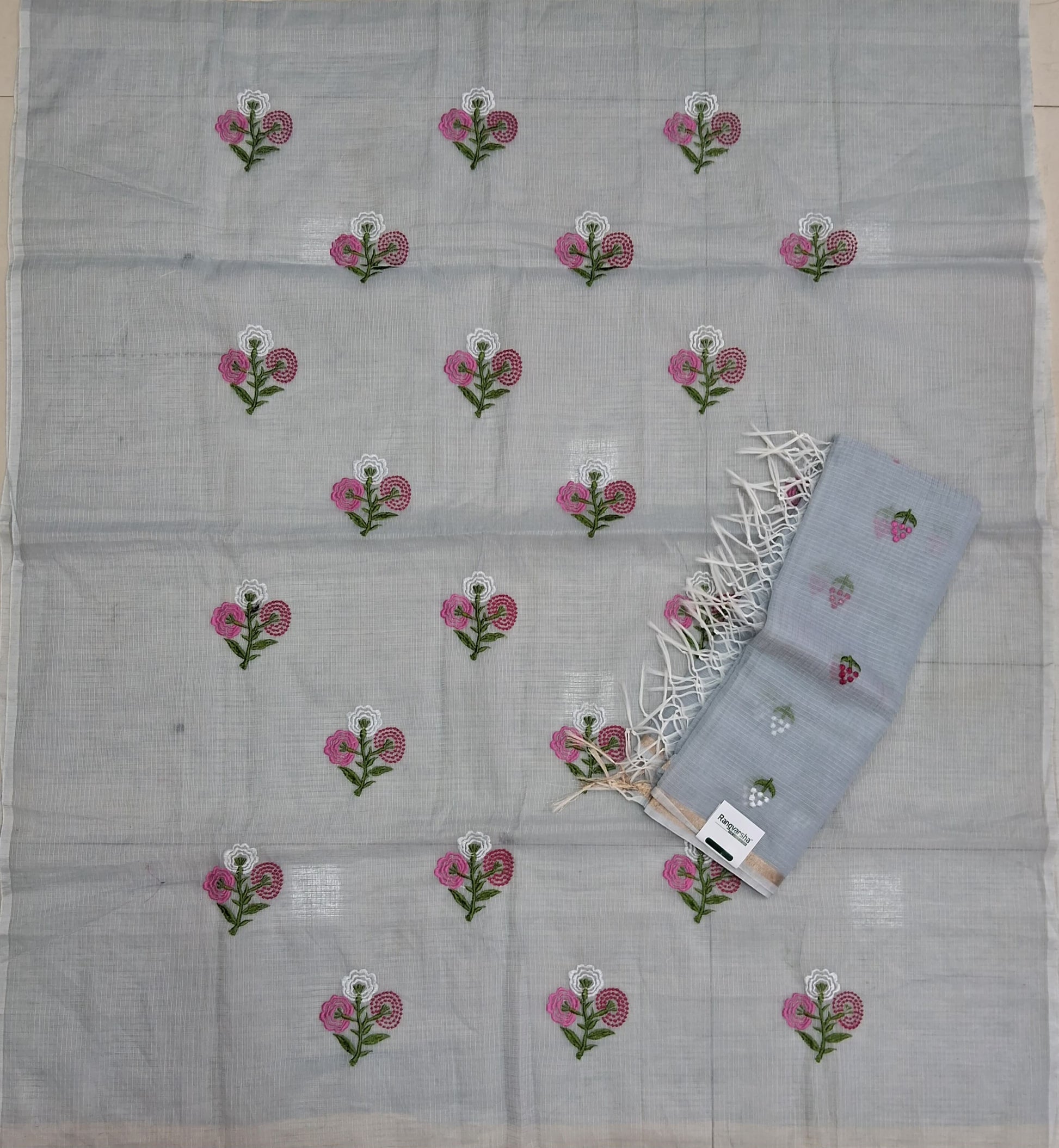 Light Grey Kota embroidered dress material