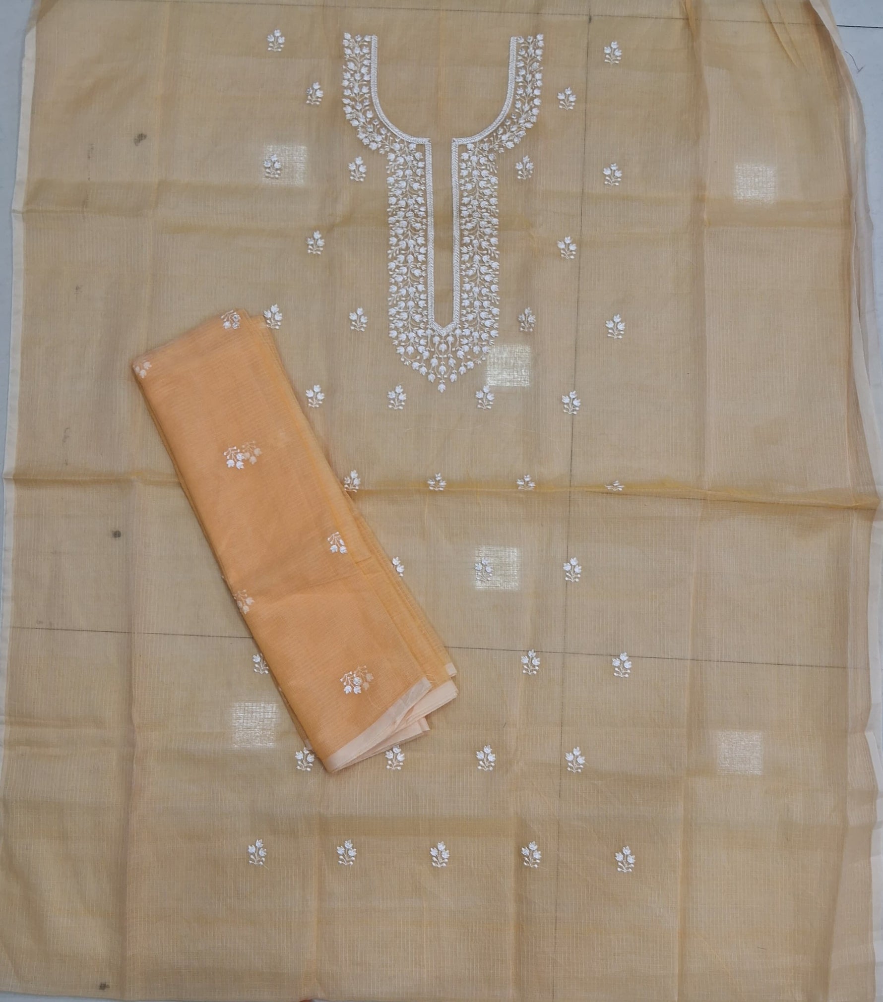 Light Yellow Kota embroidered dress material