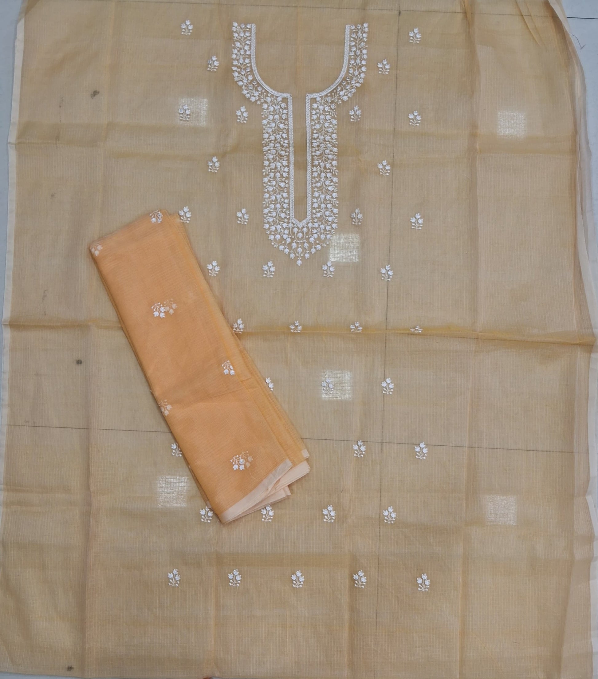 Light Yellow Kota embroidered dress material