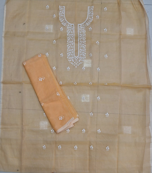 Light Yellow Kota embroidered dress material