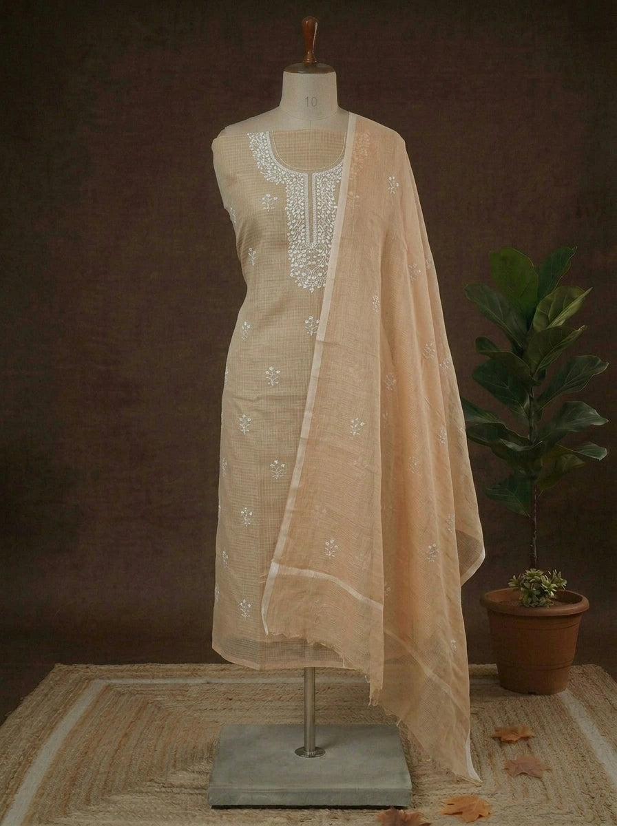 Light Yellow Kota embroidered dress material