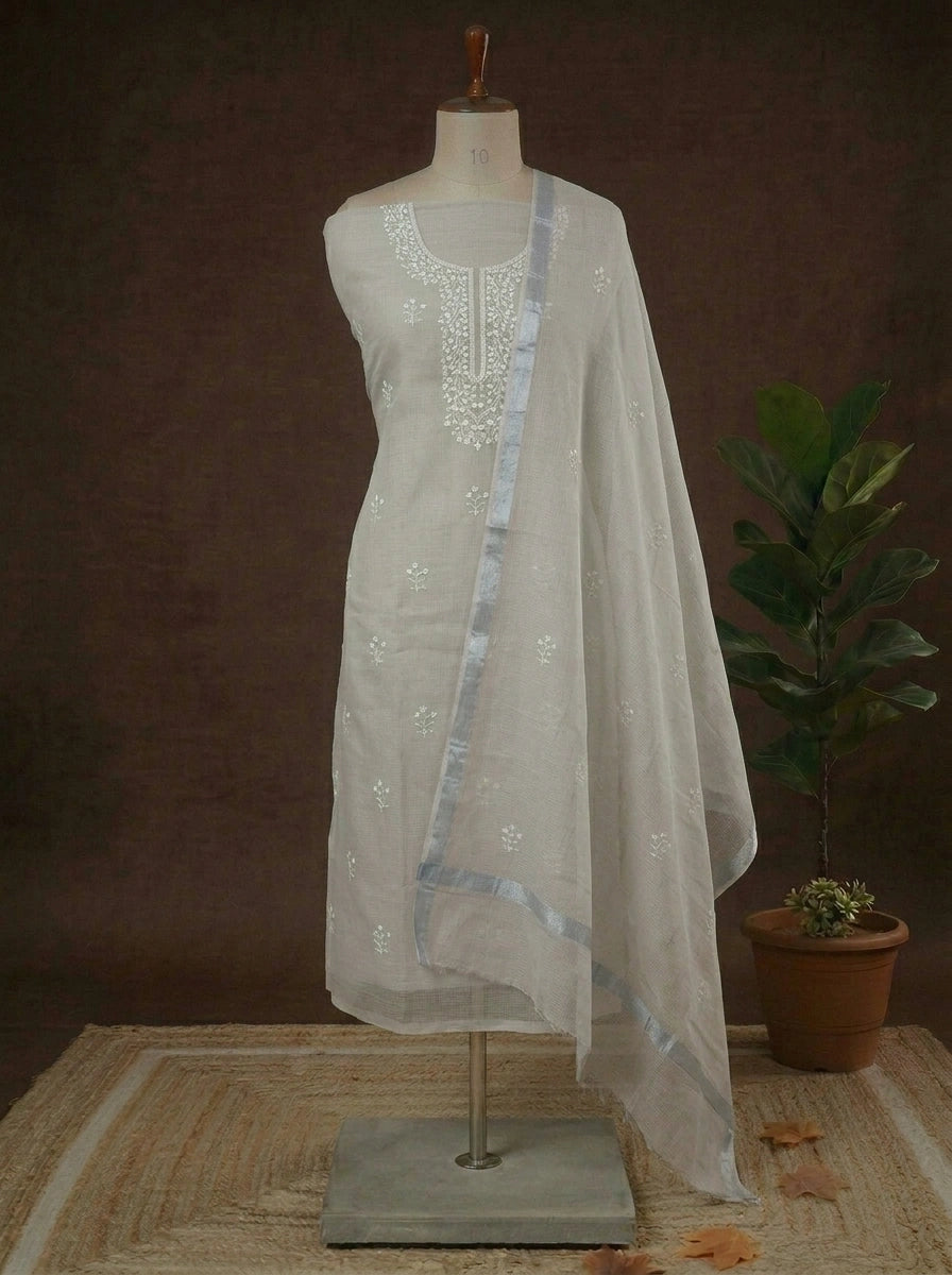 Pale Grey Kota embroidered dress material