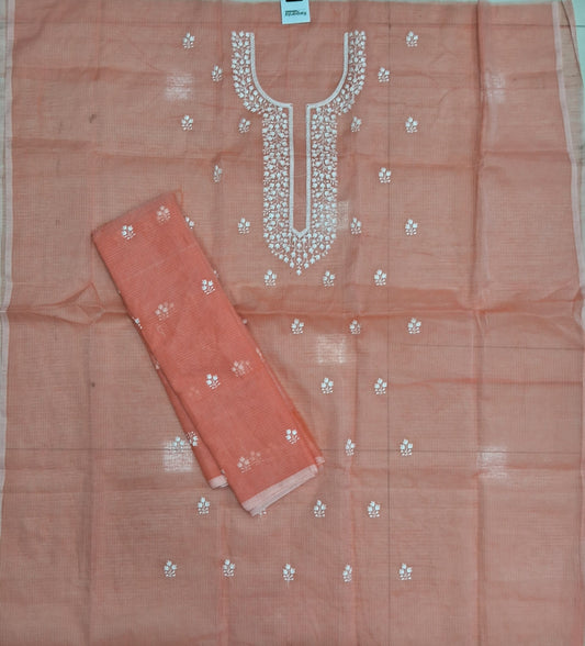 Light peach Kota embroidered dress material