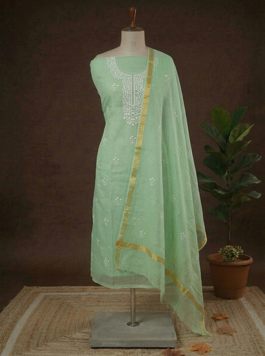 Elegant Pista Kota Embroidered Dress Material