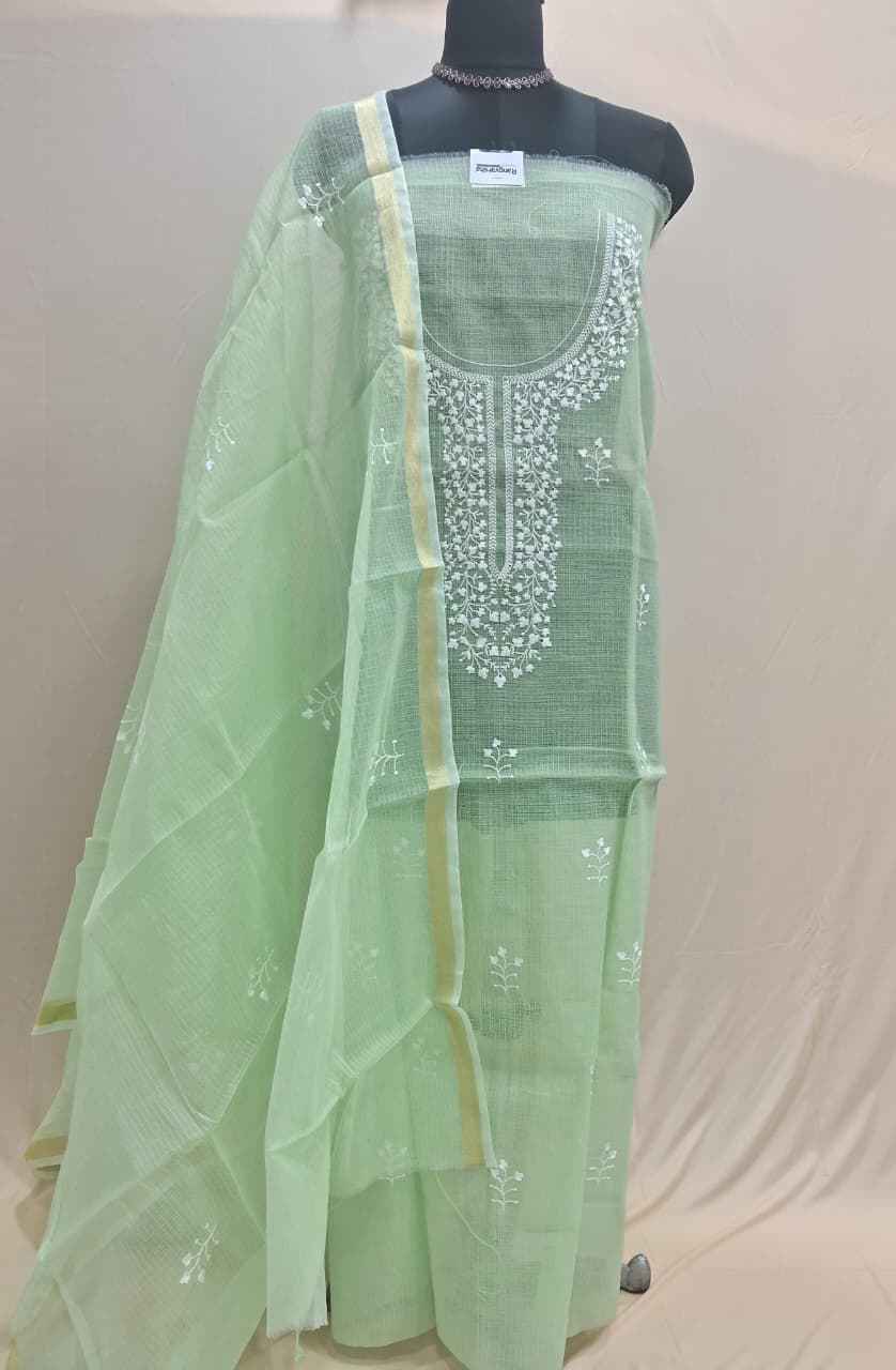 Elegant Pista Kota Embroidered Dress Material