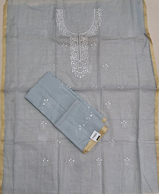 Light Grey Green Kota embroidered dress material
