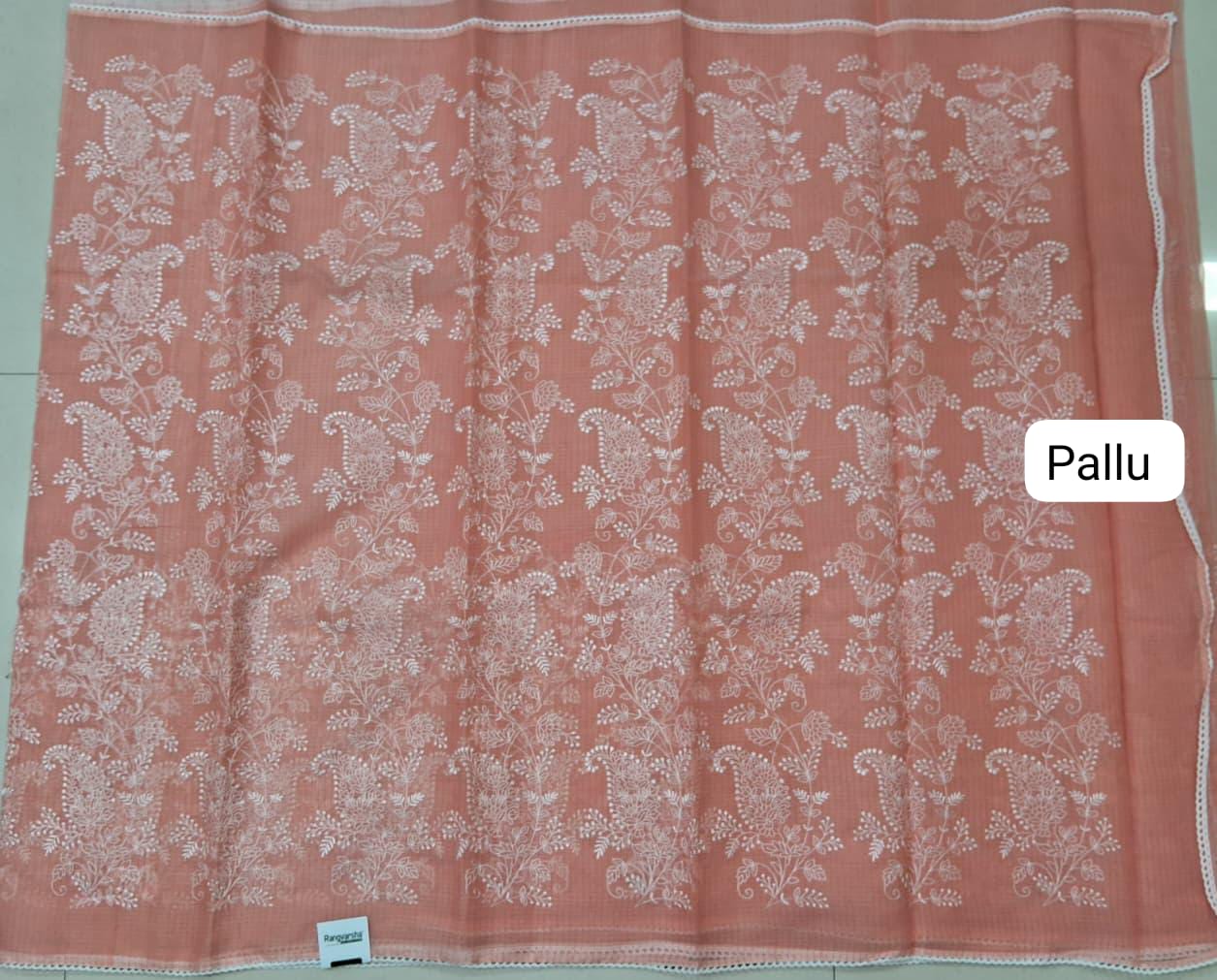  Embroidered Peach Kota Saree  pallu