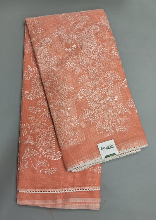  Embroidered Peach Kota Saree 