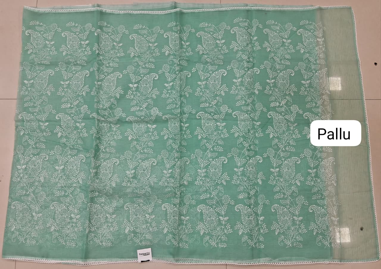 Embroide pallurd Sea Blue Kota Saree