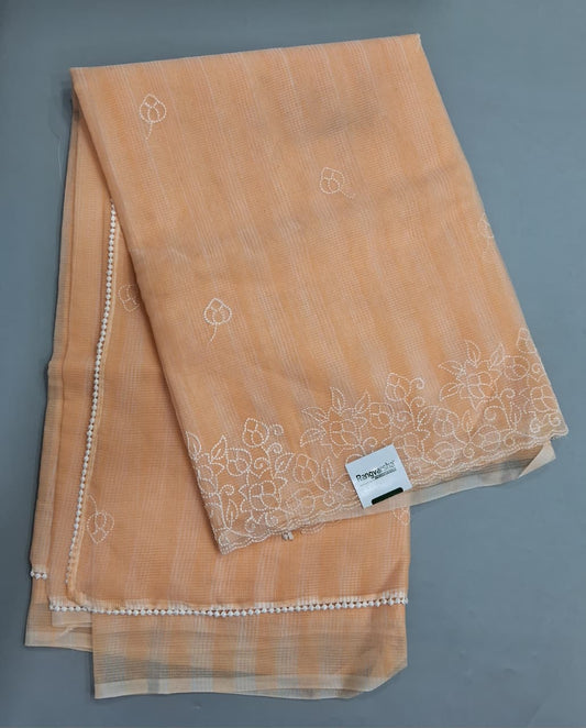  Embroidered Light Peach Kota Saree 