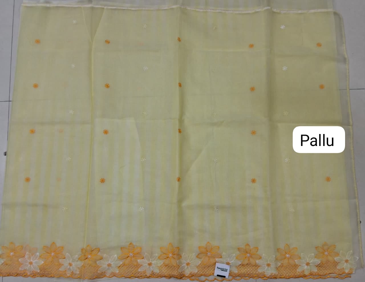  Embroidered Lemon Yellow Kota Saree pallu