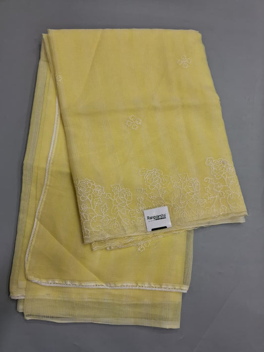 Embroidered Citron Green Kota Saree