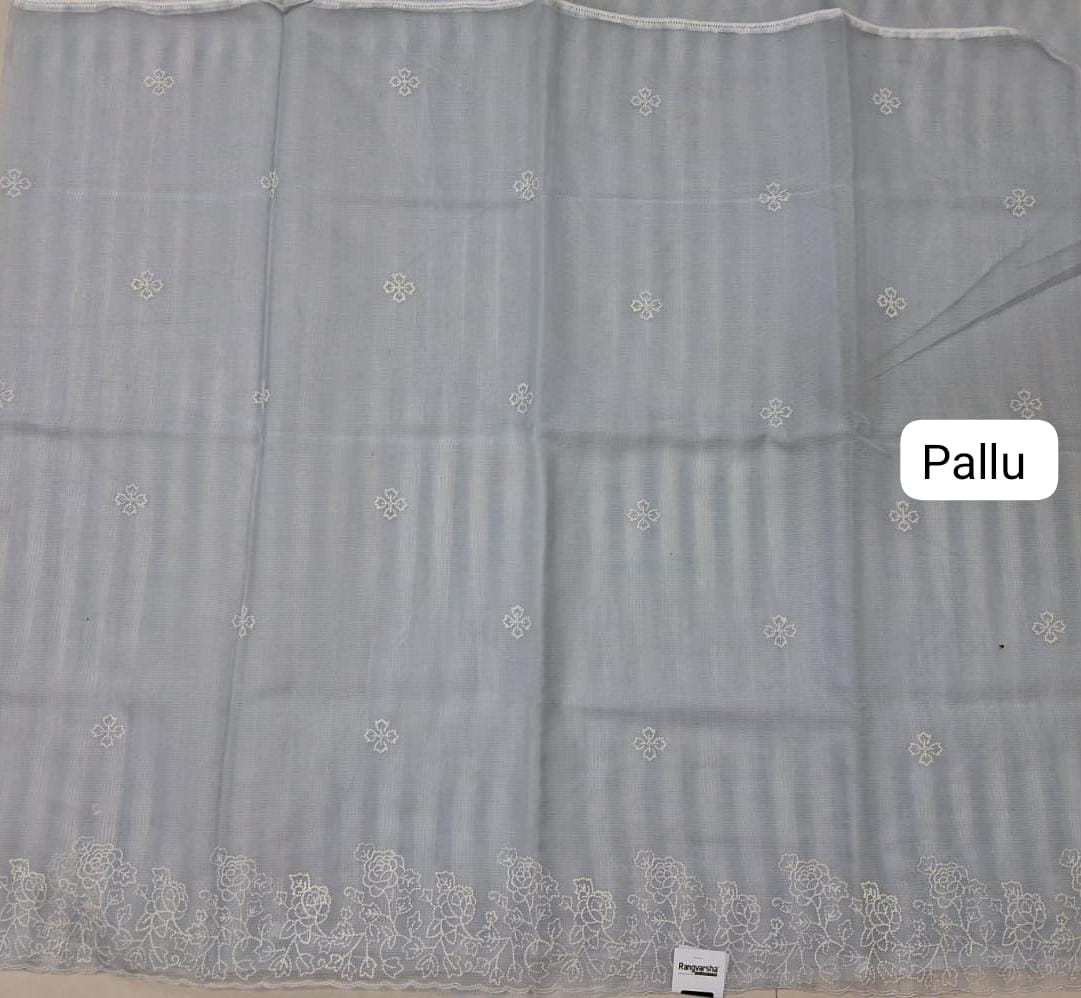 Embroiderd Grey Kota Saree pallu