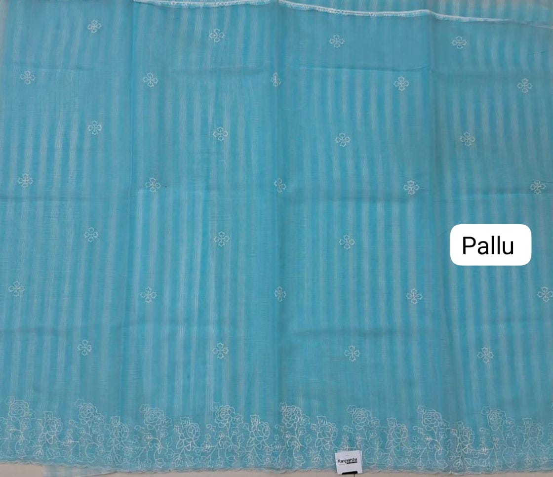 Embroidered  Sky Blue Kota Saree pallu