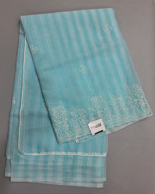 Embroidered  Sky Blue Kota Saree 