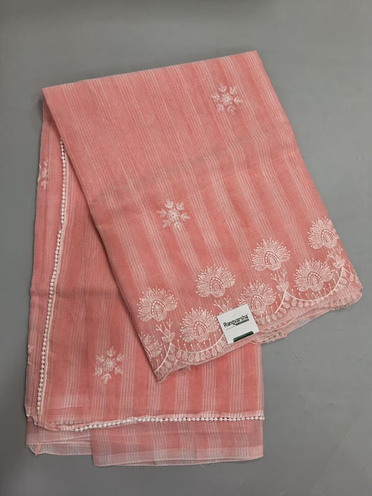Embroided Flamingo Pink Kota Saree