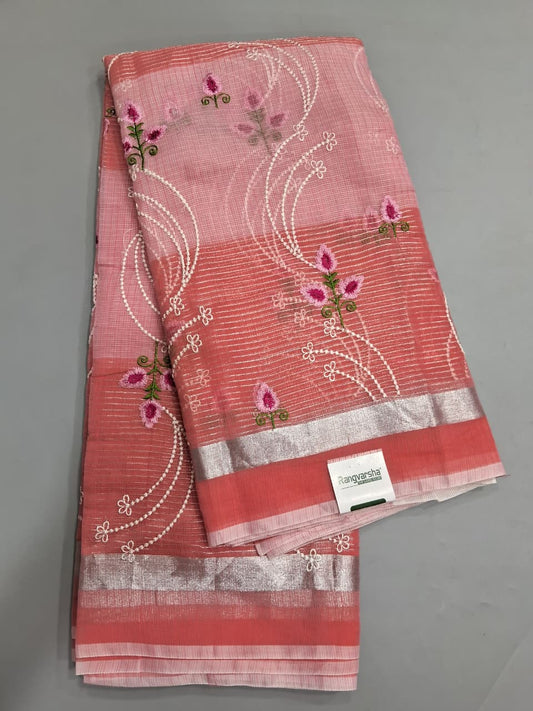 Dark Peach and Baby Pink Kota Saree