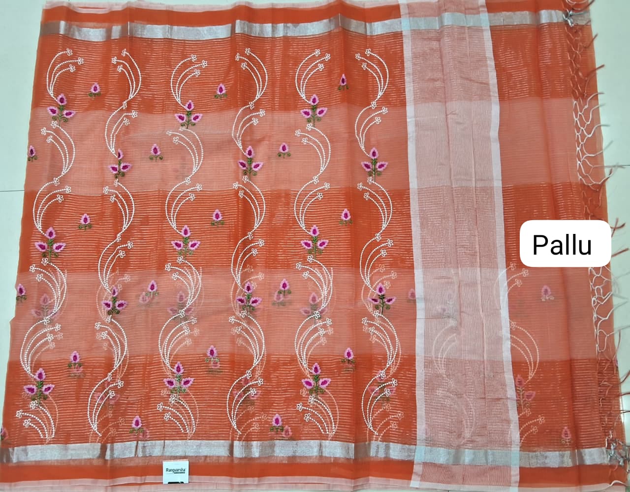 Peach and orange Kota Saree pallu