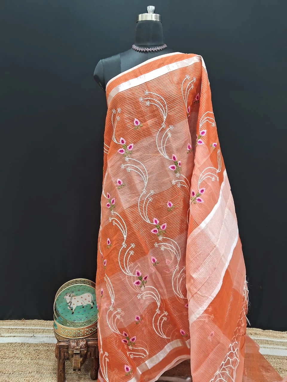 Peach and orange Kota Saree