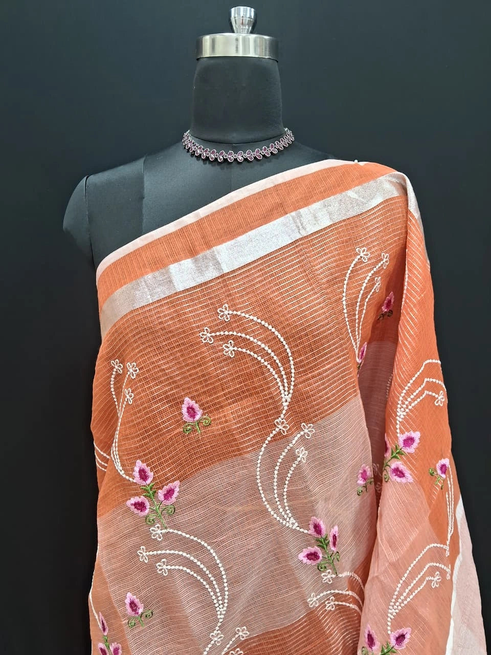 Peach and orange Kota Saree 