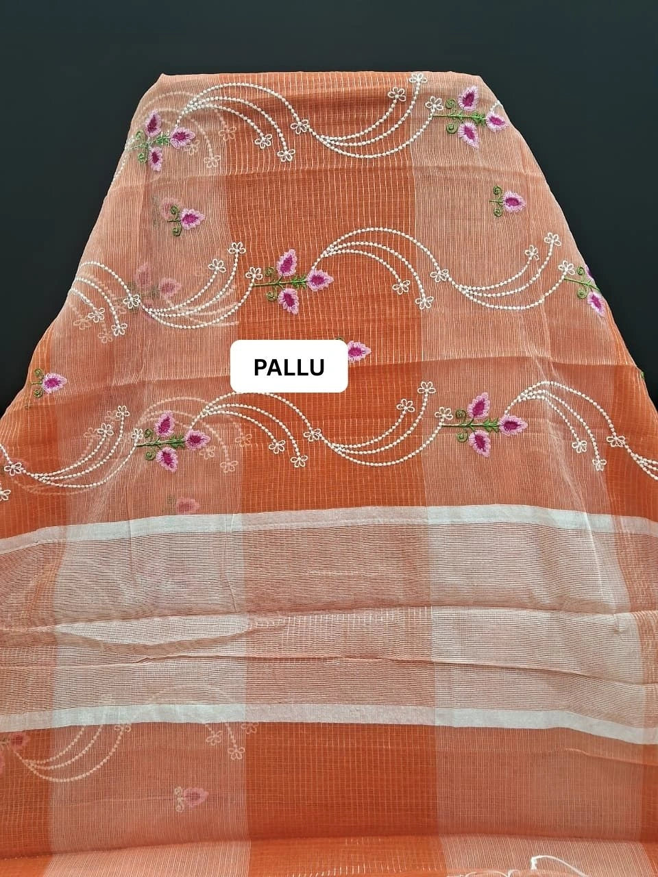 Peach and orange Kota Saree pallu