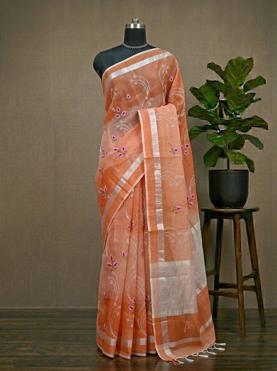 Peach and orange Kota Saree