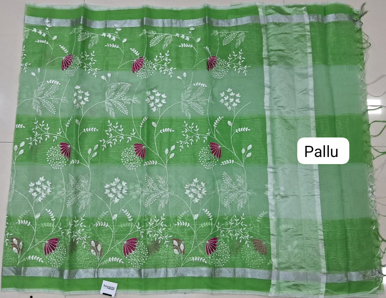 Green and Light Green Kota Saree pallu