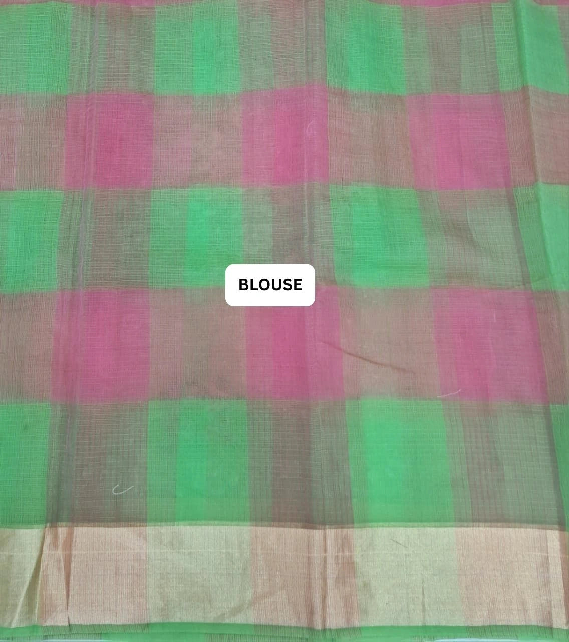 Pink,Green and Brown Kota Saree blouse
