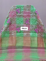Pink,Green and Brown Kota Saree pallu