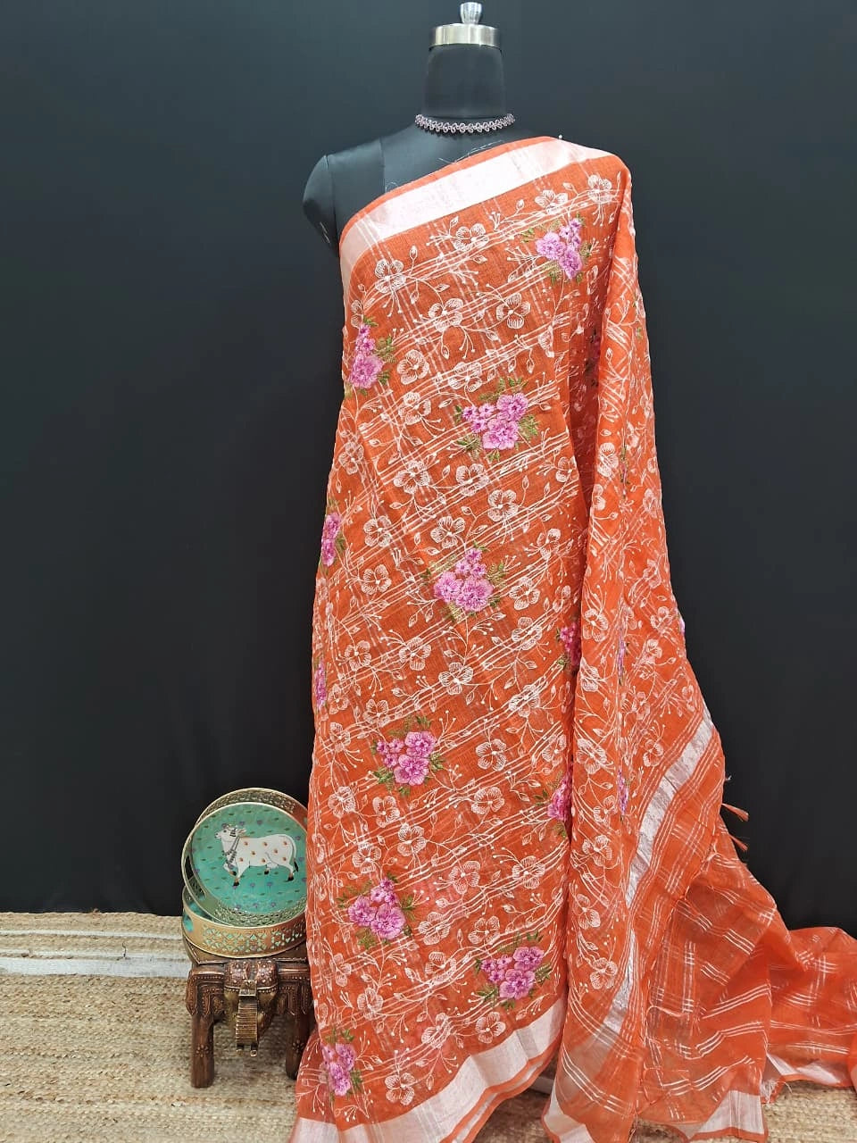 Dark Orange Kota Saree