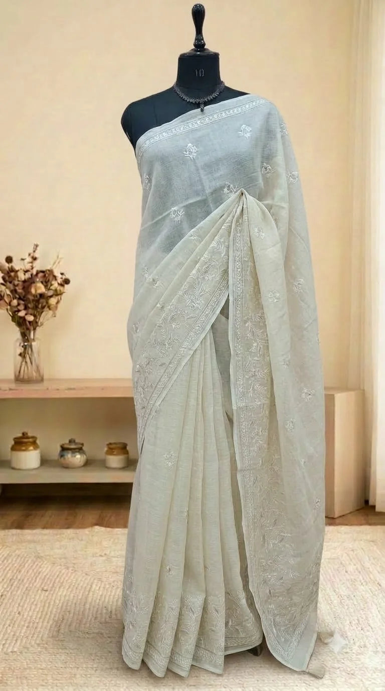 White Pure Cotton Kota Saree 
